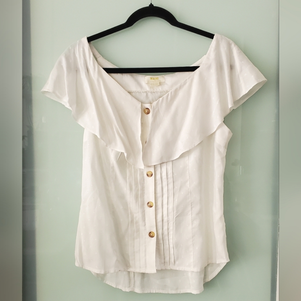 Maeve Anthropologie Eloise White Button Down Off Shoulder Ruffled Blouse NWT Sz4